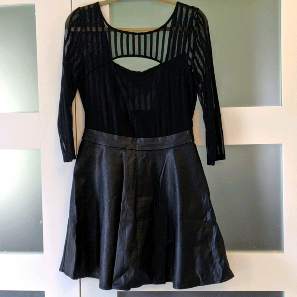 Guess faux leather and black mesh dress